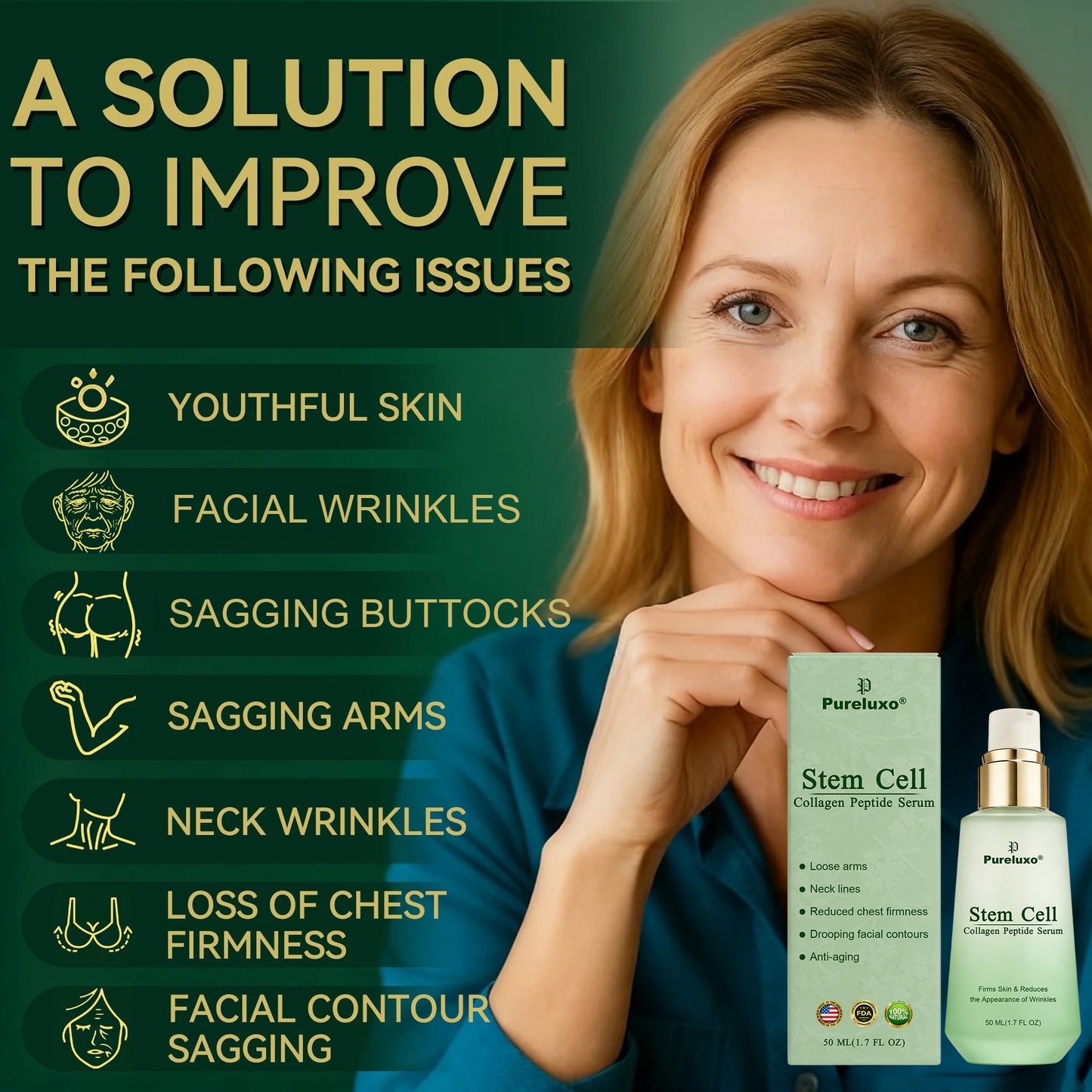 （Oficjalnie certyfikowane i wyłącznie autoryzowane）☘️ Pureluxo® Serum z komórkami macierzystymi i peptydami kolagenu 🪄 （Ujędrnia skórę i redukuje widoczność zmarszczek）☘️