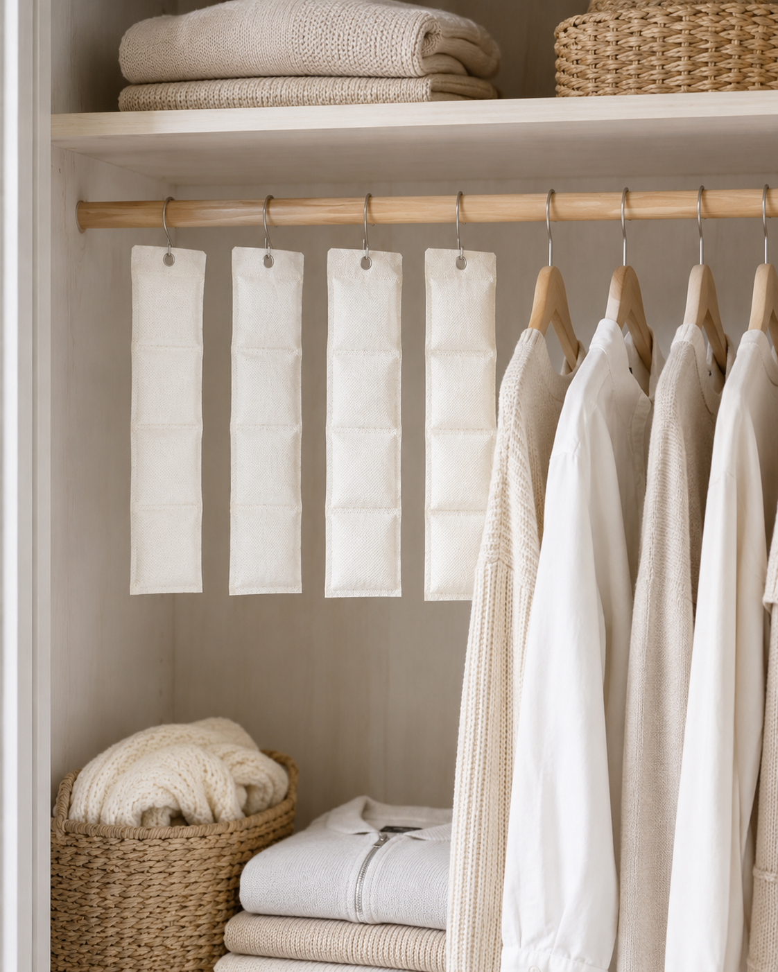 Hanging Closet Deodorizer Packs – Moisture & Odor Absorbing Wardrobe Freshener Sachets