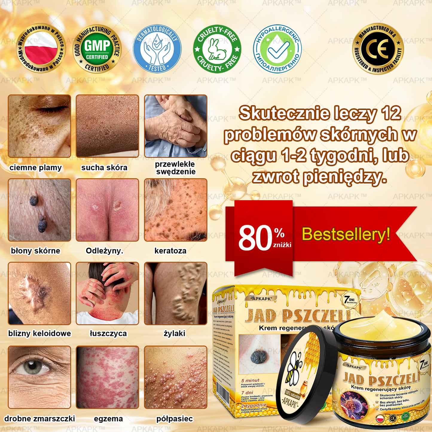 Polecane przez USK w Białymstoku · Wyprodukowano w Polsce✨✨ 𝖠𝖯𝖪𝖠𝖯𝖪® krem regenerujący skórę z jadem pszczelim💰✨✨✨✨