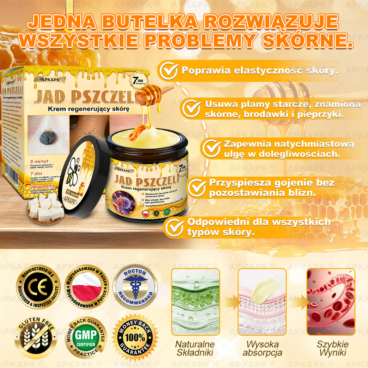 Polecane przez USK w Białymstoku · Wyprodukowano w Polsce✨✨ 𝖠𝖯𝖪𝖠𝖯𝖪® krem regenerujący skórę z jadem pszczelim💰✨✨✨✨